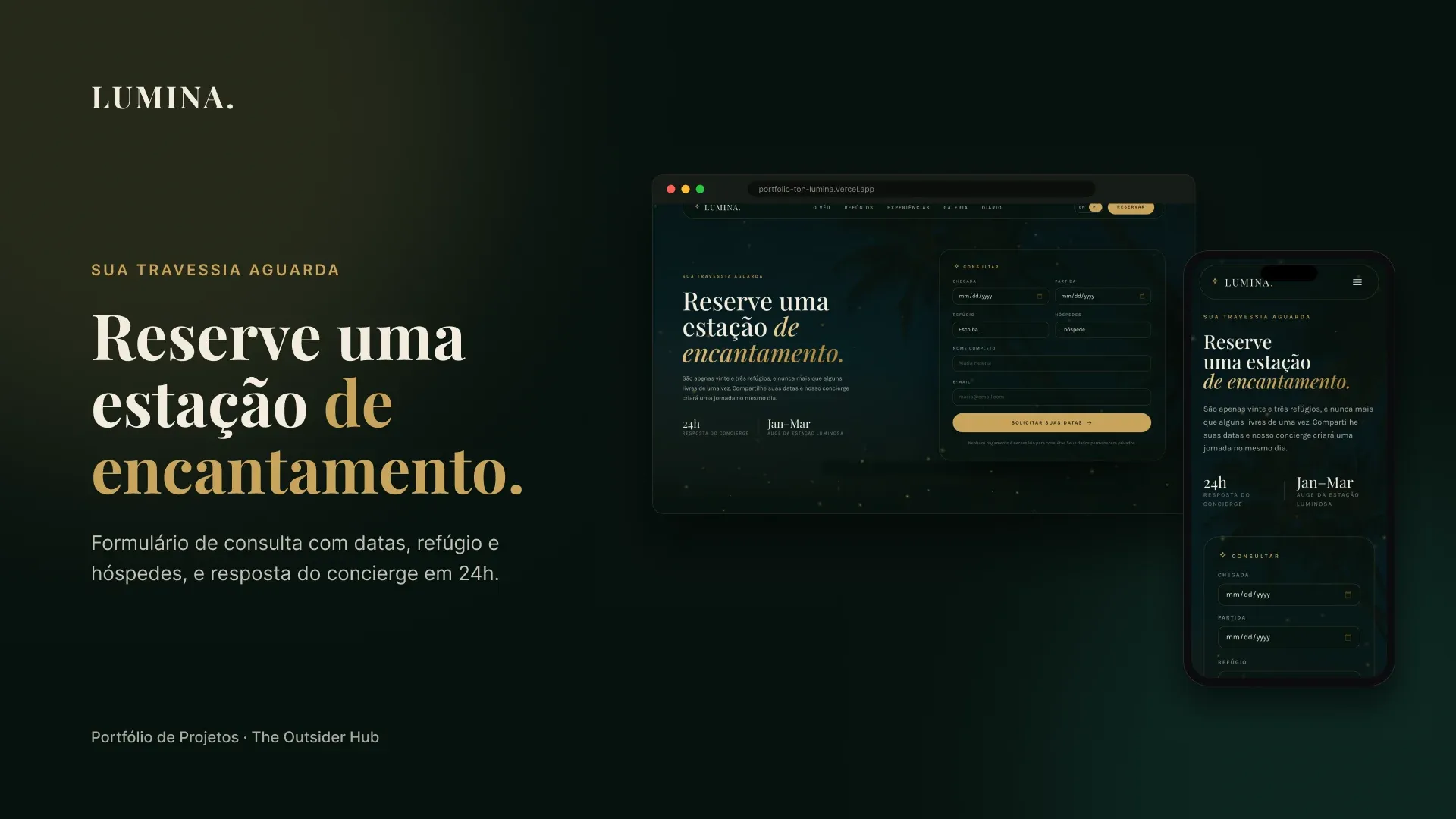 Slide “Reserve uma estação de encantamento.” com o formulário de reserva