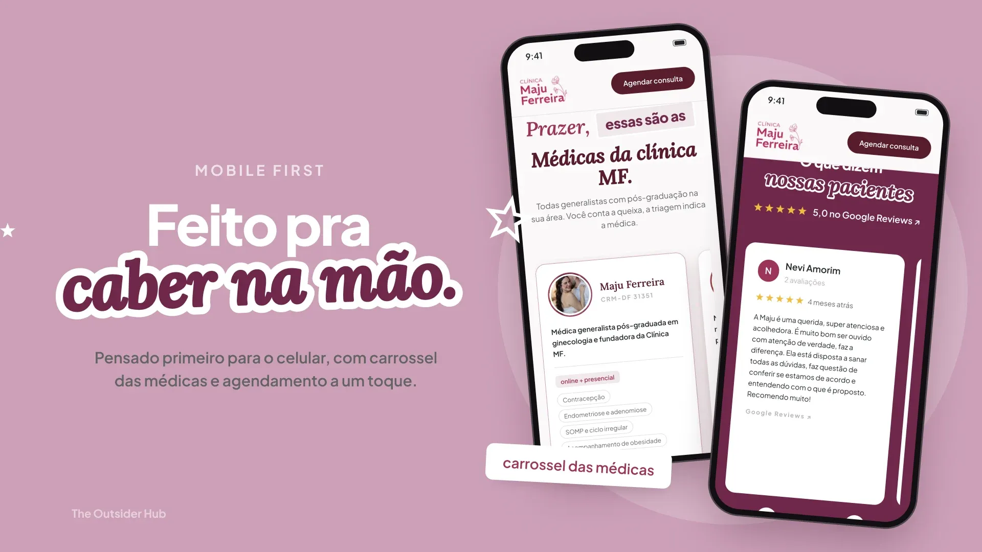 Slide “Feito pra caber na mão.” com o carrossel das médicas no celular