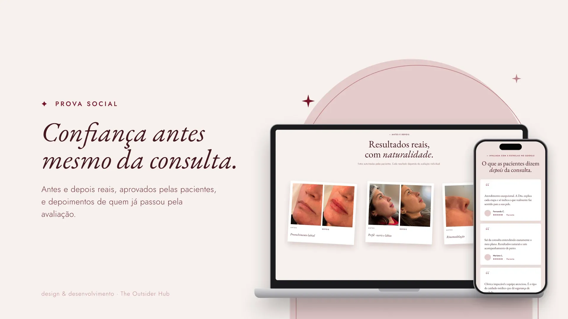 Slide “Confiança antes mesmo da consulta.” com antes e depois e depoimentos