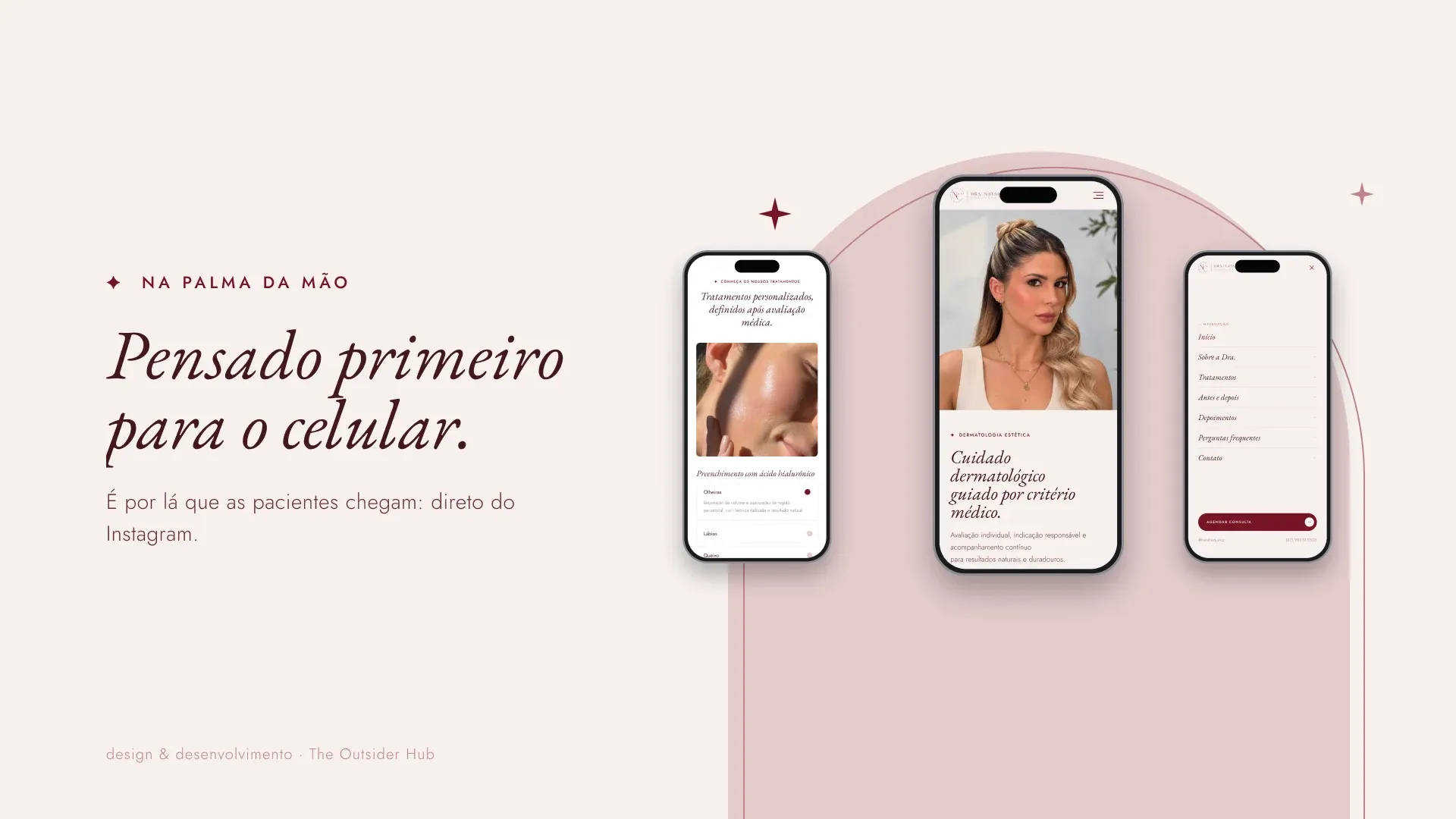 Slide “Pensado primeiro para o celular.” com três telas mobile
